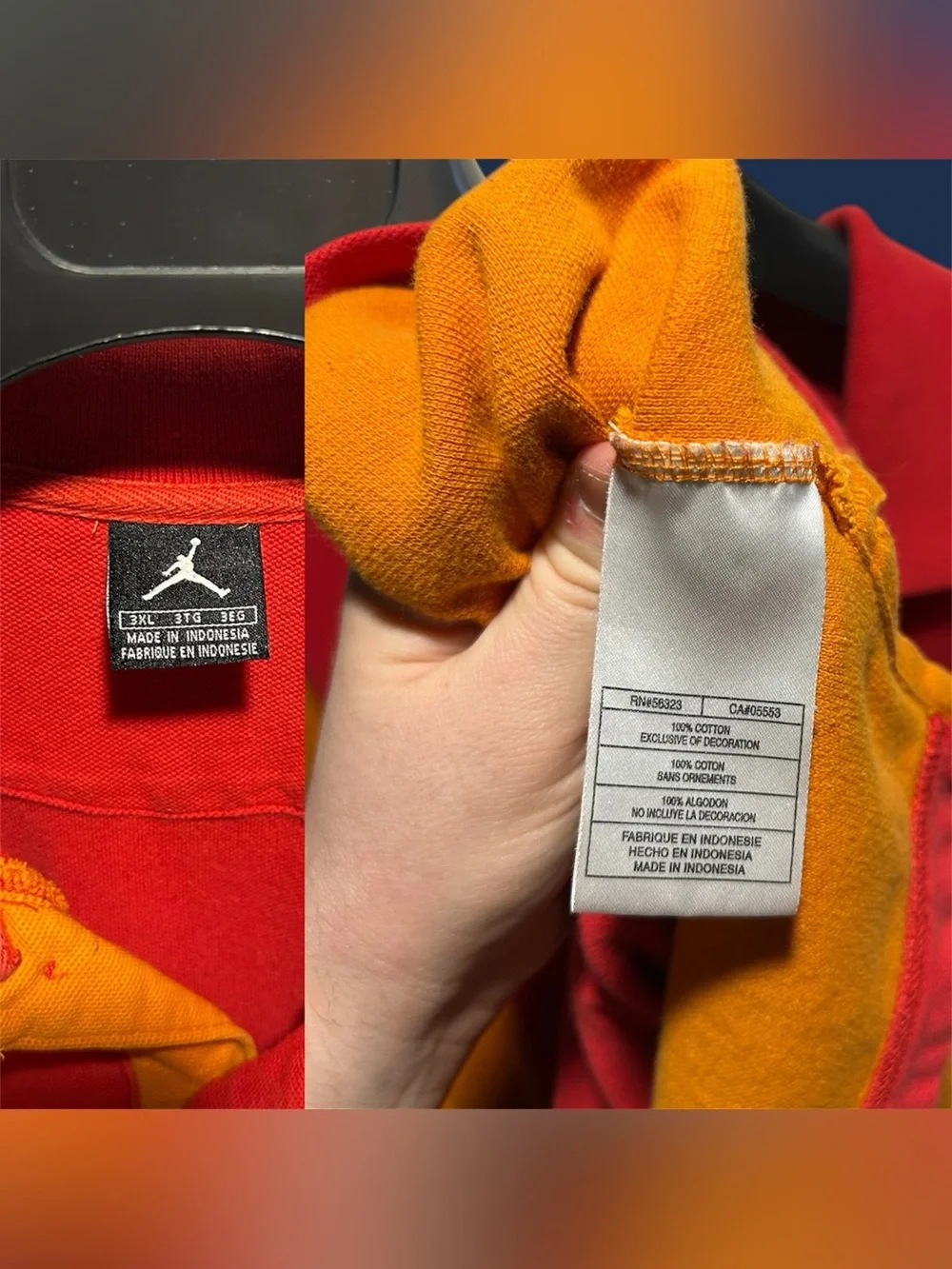 Vintage Jordan Brand Red & Orange Colorblock Cotton Polo 3XL